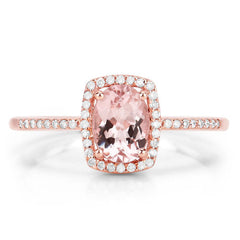0.82 Carat Genuine Morganite and White Diamond 14K Rose Gold Ring