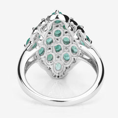 2.68 Carat Genuine Zambian Emerald and White Zircon .925 Sterling Silver Ring