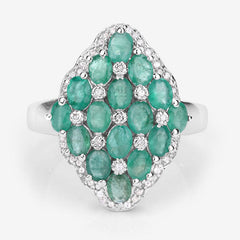 2.68 Carat Genuine Zambian Emerald and White Zircon .925 Sterling Silver Ring