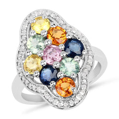 2.63 Carat Genuine Multi Sapphire .925 Sterling Silver Ring