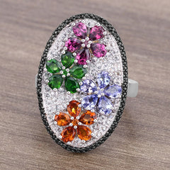 5.01 Carat Genuine Multi Stones .925 Sterling Silver Ring