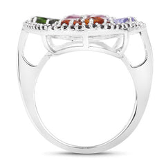 5.01 Carat Genuine Multi Stones .925 Sterling Silver Ring