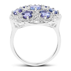 2.00 Carat Genuine Tanzanite and White Zircon .925 Sterling Silver Ring
