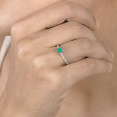 0.67 Carat Genuine Zambian Emerald and White Diamond 14K White Gold Ring