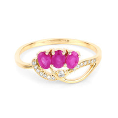 0.71 Carat Genuine Ruby and White Diamond 14K Yellow Gold Ring