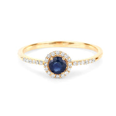 0.38 Carat Genuine Blue Sapphire and White Diamond 14K Yellow Gold Ring