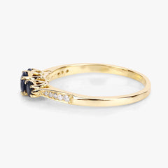 0.56 Carat Genuine Blue Sapphire and White Diamond 14K Yellow Gold Ring