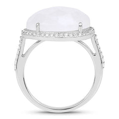 7.33 Carat Genuine White Rainbow Moonstone And White Topaz .925 Sterling Silver Ring