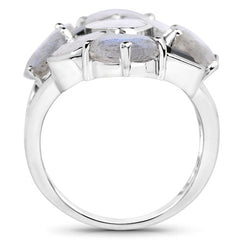 10.30 Carat Genuine White Rainbow Moonstone, Labradorite And Black Onyx .925 Sterling Silver Ring