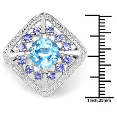 4.24 Carat Genuine Blue Topaz and Tanzanite .925 Sterling Silver Ring