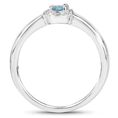 0.68 Carat Genuine Blue Zircon and White Zircon .925 Sterling Silver Ring