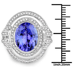 14K White Gold 6.83 Carat Genuine Tanzanite and White Diamond Ring