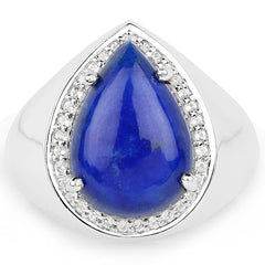 5.52 Carat Genuine Lapis and White Zircon .925 Sterling Silver Ring