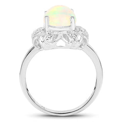1.73 Carat Genuine Ethiopian Opal & White Topaz .925 Sterling Silver Ring