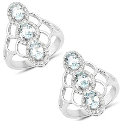 1.54 Carat Genuine Aquamarine and White Zircon .925 Sterling Silver Ring