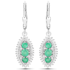 3.52 Carat Genuine Zambian Emerald and White Topaz .925 Sterling Silver 3 Piece Jewelry Set (Ring, Earrings, and Pendant w/ Chain)