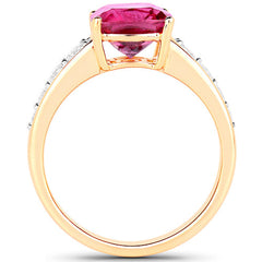 2.70 Carat Genuine Rubellite and White Diamond 14K Yellow Gold Ring