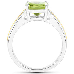 2.20 Carat Genuine Peridot and White Diamond 14K Yellow Gold with .925 Sterling Silver Ring