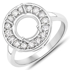 0.48 Carat Genuine White Diamond 14K White Gold Semi Mount Ring - holds 8.00mm Round Gemstone