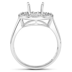 0.48 Carat Genuine White Diamond 14K White Gold Semi Mount Ring - holds 8.00mm Round Gemstone