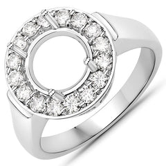 0.48 Carat Genuine White Diamond 14K White Gold Semi Mount Ring - holds 8.00mm Round Gemstone