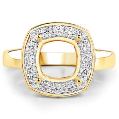 0.48 Carat Genuine White Diamond 14K Yellow Gold Semi Mount Ring - holds 8x8mm Cushion Gemstone