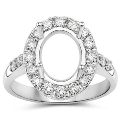 0.60 Carat Genuine White Diamond 14K White Gold Semi Mount Ring - holds 10x8mm Oval Gemstone