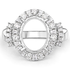 0.83 Carat Genuine White Diamond 14K White Gold Semi Mount Ring - holds 11x9mm Oval Gemstone