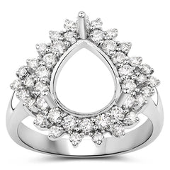 0.89 Carat Genuine White Diamond 14K White Gold Semi Mount Ring - holds 11x9mm Pear Gemstone