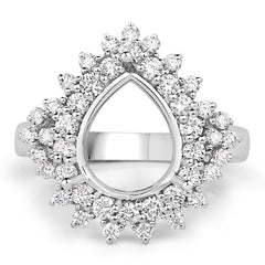 0.89 Carat Genuine White Diamond 14K White Gold Semi Mount Ring - holds 11x9mm Pear Gemstone