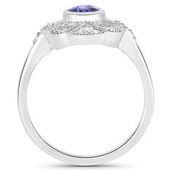 1.17 Carat Genuine Tanzanite and White Topaz .925 Sterling Silver Ring
