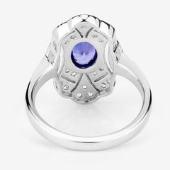 1.17 Carat Genuine Tanzanite and White Topaz .925 Sterling Silver Ring