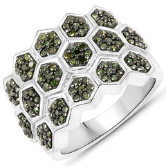 0.75 Carat Genuine Green Diamond .925 Sterling Silver Ring