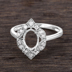 0.20 Carat Genuine White Diamond 14K White Gold Semi Mount Ring - holds 8x6mm Oval Gemstone