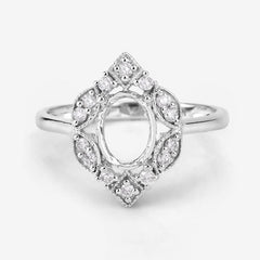 0.20 Carat Genuine White Diamond 14K White Gold Semi Mount Ring - holds 8x6mm Oval Gemstone