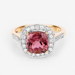 2.71 Carat Genuine Royal Pink Tourmaline and White Diamond 14K Yellow Gold Ring