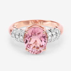 3.11 Carat Genuine Pink Tourmaline and White Diamond 14K Rose Gold Ring