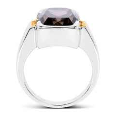 Two Tone Plated 5.51 Carat Genuine Smoky Quartz and White Topaz .925 Sterling Silver Ring