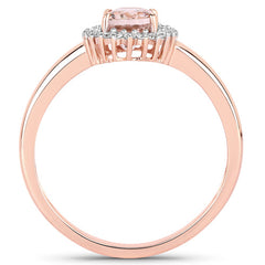 0.81 Carat Genuine Morganite and White Diamond 14K Rose Gold Ring