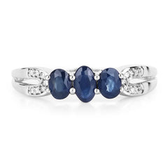 0.73 Carat Genuine Blue Sapphire and White Diamond 14K White Gold Ring