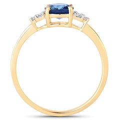 1.08 Carat Genuine Blue Sapphire and White Diamond 14K Yellow Gold Ring