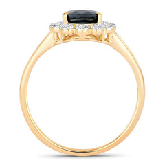 1.46 Carat Genuine Blue Sapphire and White Diamond 10K Yellow Gold Ring