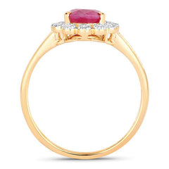 1.31 Carat Genuine Ruby and White Diamond 10K Yellow Gold Ring
