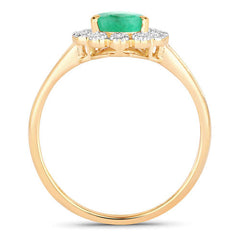 1.22 Carat Genuine Zambian Emerald and White Diamond 10K Yellow Gold Ring