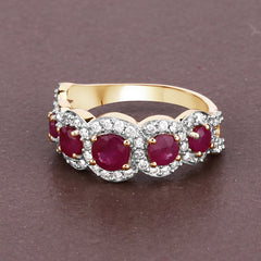 1.99 Carat Genuine Ruby and White Diamond 14K Yellow Gold Ring