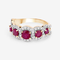 1.99 Carat Genuine Ruby and White Diamond 14K Yellow Gold Ring