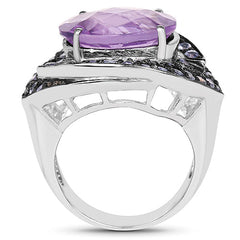 5.95 Carat Genuine Amethyst and Tanzanite .925 Sterling Silver Ring
