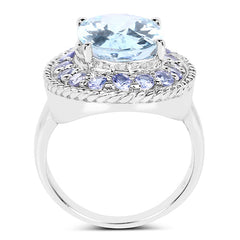 7.41 Carat Genuine Blue Topaz and Tanzanite .925 Sterling Silver Ring