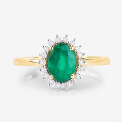 1.34 Carat Genuine Zambian Emerald and White Diamond 14K Yellow Gold Ring