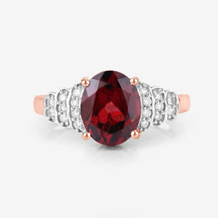 2.87 Carat Genuine Rhodolite and White Diamond 14K Rose Gold Ring